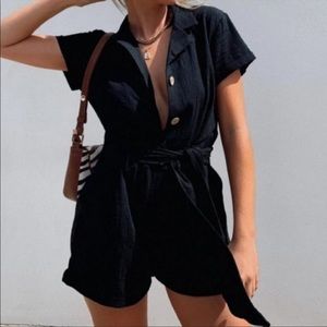 Princess Polly Black Ashens Button Front Belted Pocket Romper Playsuit Size 2